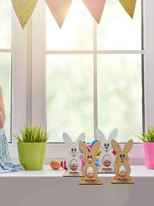 1pc Customized Rabbit Decor, Rabbit Chocolate Egg Stand Wooden Tabletop Ornament Craft Item, Suitable For Birthday, Easter, Couple Gifts
