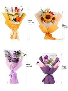 1 Conjunto Kit de Crochê de Buquê de Flores para Iniciantes, DIY Tricô de Lã, Material do Buquê de Rosas, Tulipas, Girassóis com Acessórios Básicos e Tutoriais, Presente Ideal para Férias