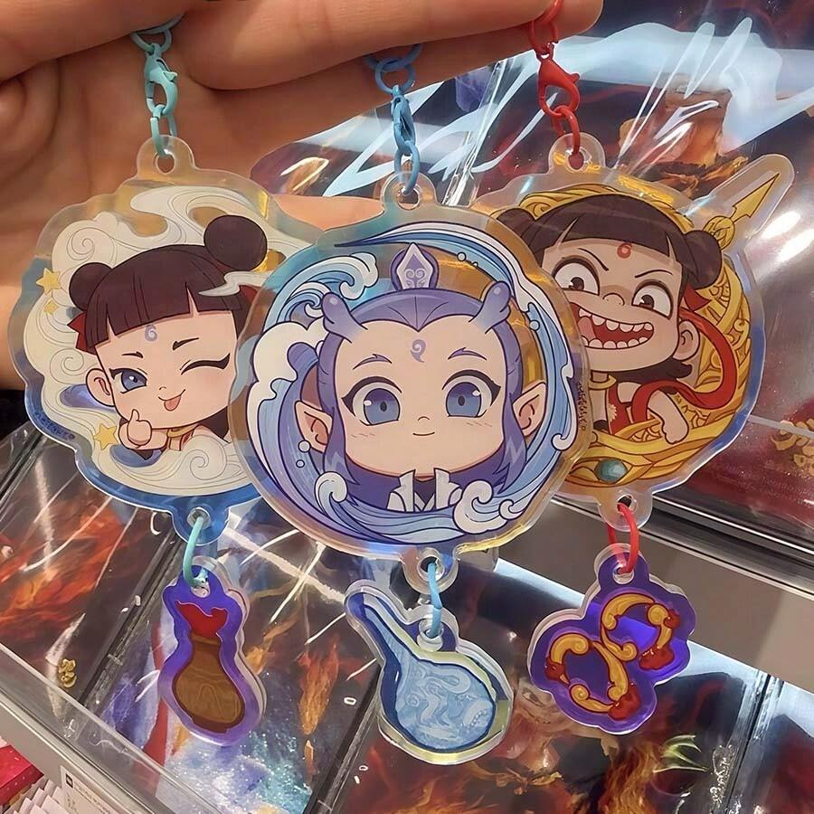 1 件哪吒 2 电影可爱哪吒和敖丙钥匙扣吊坠，背包装饰，适合婚礼、生日、旅游纪念品、毕业典礼、派对
