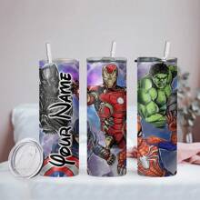 1pc 20oz Customized Name Heroes Pattern Stainless Steel Cup With Lid, Straw, Double Wall Insulated & Leakproof, Reusable Travel Mug Suitable For Birthday, Christmas, Easter, For Him Her, Boyfriend, Girlfriend, Dad, Mom, Family, Friends For Anniversaries, For Valentine's Day, For Mother's Day, For Birthdays, For Children's Day, For Father's Day, For Graduation, For Weddings, For Housewarming Dining Room, Living Room, Bedroom, Office, Tea Room, Home, School