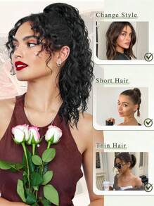 Extensión de cola de caballo, extensión de cabello sintético suave y natural de 16" con pinza de garra para uso diario de mujeres (Rubio)