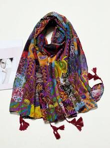 新款透气流苏披肩，优雅时尚丝巾，女士春夏亮丽长围巾，户外防晒沙滩披肩，百搭头巾 - 彩色 - 查看 13