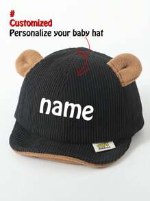 1 件个性化定制黑色婴儿帽 - 适合春季、秋季和冬季的可爱软帽檐帽 - 带百搭遮阳帽的婴儿棒球帽，适合男孩和女孩 - 适合 0-8 个月的婴儿，头围 44-48 厘米
