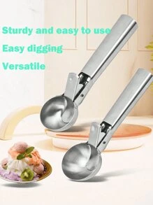 1/2pcs Stainless Steel Ice Cream Scoop, Perfect For Frozen Yogurt, Multi-Functional Ice Cream Scoop, Stainless Steel Double Use Scoop, Non-Stick Ice Cream Scoop With Comfortable Anti-Frost Handle, Heavy Duty Metal Ice Cream Scoop With Trigger, Sturdy Stuffing Scoop, Home Ice Cream Tools Scoop, Easy To Clean, Suitable For Ice Cream, Cookie Dough, Sorbet, Almond, Ideal For Kitchen, Dessert Shop And Western Restaurant.