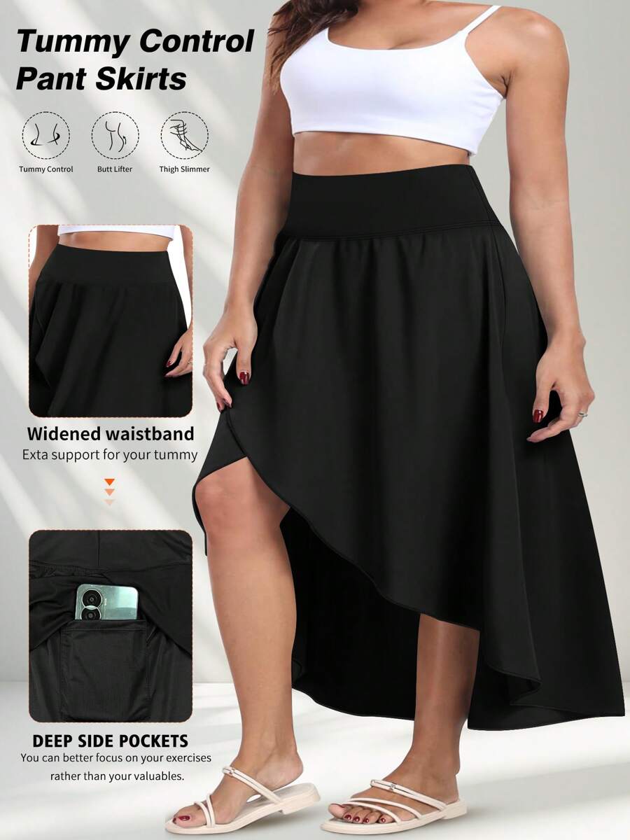 Plus High Waist Spódnica Spódnica dla kobiet Lycra Asymetryczna Spódnica damska Spódnica Spódnica chłodząca lód Szorty z kieszeniami