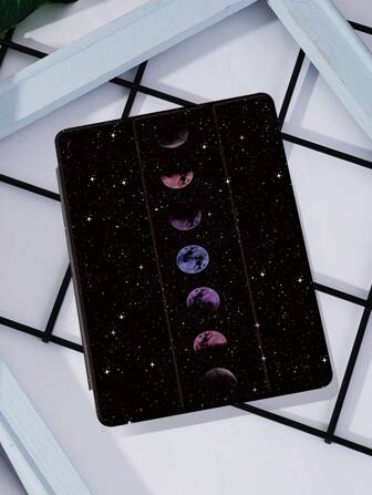 1pc Lunar Eclipse Moon Star Printed Slim Case Compatible With IPad 10.2 Inch, IPad Pro 11 2021/2020/10th Gen, IPad Mini 4/5/6, Galaxy Tab A8 10.5 Inch 2022, Matepad 10.4/Tab, With Pencil Holder, Support Auto Sleep/Wake