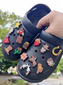 16 件棕色西部牛仔风格 DIY 镂空鞋配件，可拆卸凉鞋装饰适用于木屐，男女通用派对礼物 - 棕色 - 查看 1