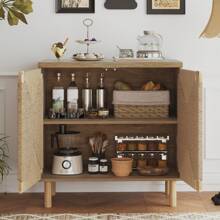 Boho Wood Accent Cabinet, Kitchen Cabinet Storage With 2 Doors & Adjustable Shelf, Organization And Storage Cabinet For Hallway, Entryway, Kitchen Furniture - Light Brown - 查看 2