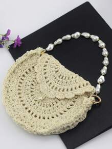 手工制作的独特形状珍珠和水钻装饰圆链可拆卸肩带，多功能包袋配件