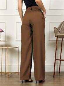 Tailored Wide Leg Pants - Brown - View 2