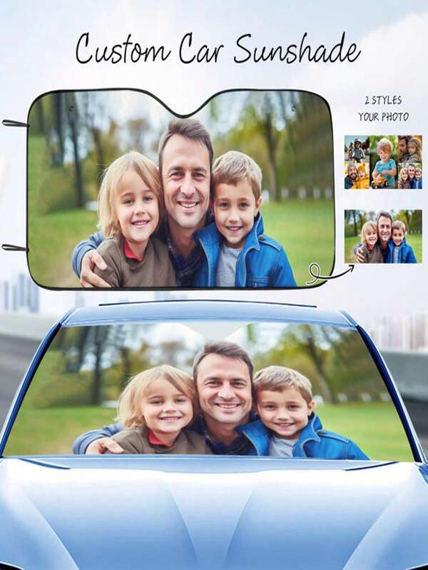 Protetor solar personalizado para carro, foto de família personalizada, proteção UV, para-brisa, mantém o carro fresco, dobrável, fácil de instalar, presente exclusivo para famílias, SUVs, caminhões, sedans, perfeito para o calor do verão