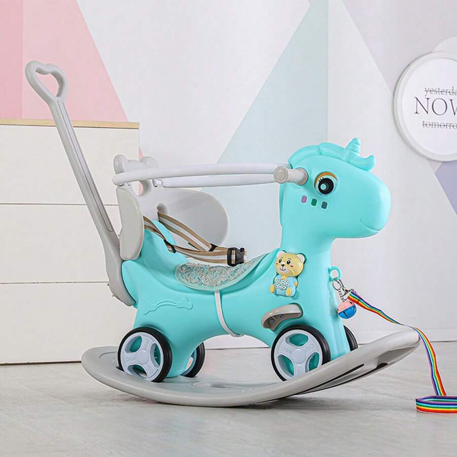 Rocking Horse For Toddlers, Balance Bike Ride On Toys With Push Handle, Backrest And Balance Board For Baby Girl And Boy, Unicorn Kids Riding Birthday(Available In Pink And Blue) - Blue - View 1