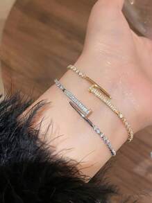 1pc Zirconia Nail Bracelet, Versatile Commuting Accessory, Simple & Elegant Geometric Adjustable Bangle