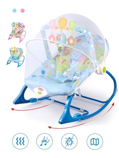 Silla Mecedora Multifuncional para Bebés, Reclinable Ajustable, con Música y Vibración, con Mosquitera, Segura y Cómoda, Adecuada para Recién Nacidos y Niños Pequeños