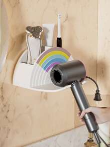 1pc Wall Mounted Hair Dryer Rack, Storage Rack, Hands-Free Hair Dryer Hanger, Bathroom Hair Dryer Storage Rack - Multicolor - View 4