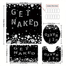 4pcs Diamond And Words Shower Curtain Bathroom Decor, Housewarming Gift Modern Home Decor, Waterproof Shower Curtain And Toilet Floor Mat Three-Piece Set Comes With 12 Shower Curtain Hooks Fall Decor