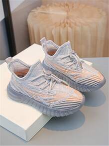 Children's Sports Running Shoes, Breathable Mesh Fabric Upper, Soft Sole Knit Running Shoes For Boys And Girls