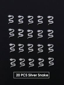 20 pièces Charms d'ongles en forme de serpent, décoration d'art des ongles 3D, bijoux de clou en alliage punk gothique, accessoires de manucure DIY pour salon
