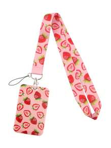 1pc Fruit Print Lanyard ID Card Holder, Hard Case For Bus Card, ID Card, Work Badge, Student Card, Exhibition Pass, Event Pass