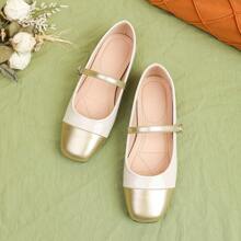 全新 女式 玛丽珍平底鞋 奶奶鞋 乐福鞋 - 糯米白色 - 查看 1