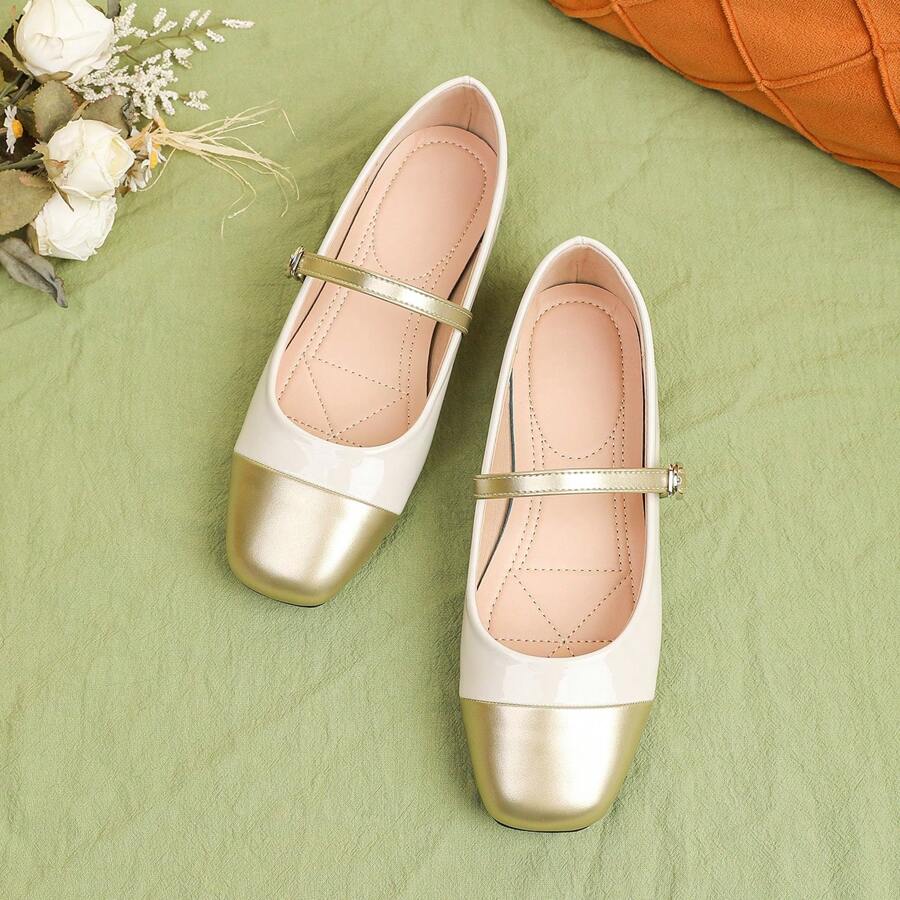 全新 女式 玛丽珍平底鞋 奶奶鞋 乐福鞋 - 糯米白色 - 查看 1