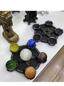 1PC Pentagram Seven-Star Array Crystal Ball Base,Five Awn Star Array Crystal Ball Resin Base Ornaments, Resin Base, For Home Room Living Room Office Decor,Stand Sphere Base Holder Magic Ball Display Stand Furniture Decor