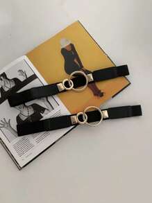 1pc Women's Fashion Stretch Belt - Versatile Elastic Fitted With Double Buckle For Dresses, Coats And Suits, Decorative, Blouses, Stylish Waist Accessories