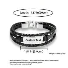 [定制] 1 件多层 PU 皮革和不锈钢男士手链，紫色和黑色朋克编织堆叠手链，个性化男士礼物，适合男朋友、父亲、日常佩戴或礼物 - 彩色 - 查看 3