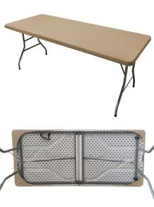 1/2pcs Washable Rectangular Tablecloth, Suitable For Outdoor Party And Camping, Foldable With Elastic Edges, Durable Polyester Fabric, For Home Decor, Size 4ft/6ft/8ft - Khaki - View 7