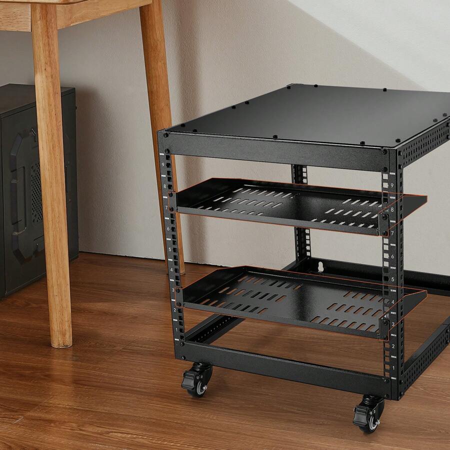 1-2U Server Rack Shelf, 16"/406mm Or 10"/254 Mm  Depth, 50lbs Max Load Capacity Vented Cantilever Or Wall Mount Rack Mount Shelf With Tray, Good Air Circulation For 19"/482.6mm Network Cabinet Or Equipment Rack, Black - 2PCS 1U, 10"/254 mm Depth - View 1