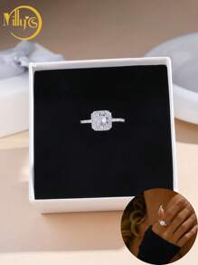 1 pieza/Caja de regalo Anillo dorado, Anillo de plata para mujer, Anillos de boda, Anillos de circonita, Regalo para mujer, Regalo de cumpleaños, Regalo de pareja, Regalo para mamá, Para novia, Para mejor amiga, Caja de regalo de San Valentín, Mamá, Madre, Día de la Madre, Regalo