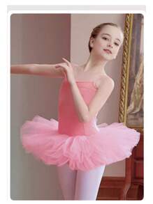 Girls Ballet Tutu Dress With Short Sleeve, Suitable For Practice, Exam And Chinese Classical Dance