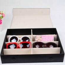 1pc 8-Grid PU Leather Sunglasses Storage Box, Multi-Compartment Large Eyeglass Display Case, Portable Glasses Organizer For Travel & Home Use