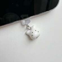 Spring New Cute White Ceramic Rabbit Charging Port Dust Plug Compatible With Iphone, TYPE-C, Android Mobile Phones - White Ceramic Rabbit Dust Plug - View 3