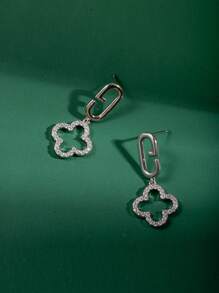 1 Pair Fashionable Flower Crystal Pendant Earrings, Suitable As Valentine's Gift For Women