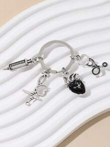 1 Pc Oil Drop Heart Shape Syringe & Stethoscope & Heart Shaped Keychain, Doctor & Nurse Tools Keyring Street Valentine's Day Valentines