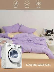 3 Pieces Set Purple&Beige Blended Soft Comfortable Brushed Quilt Cover - Lilac Purple - View 3