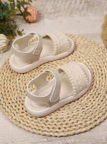 1 Pair Kids Unisex Versatile Hook And Loop Design Flat Sandals, Suitable For Summer, Beach, Outdoor, Everyday Wear - Beige - View 6