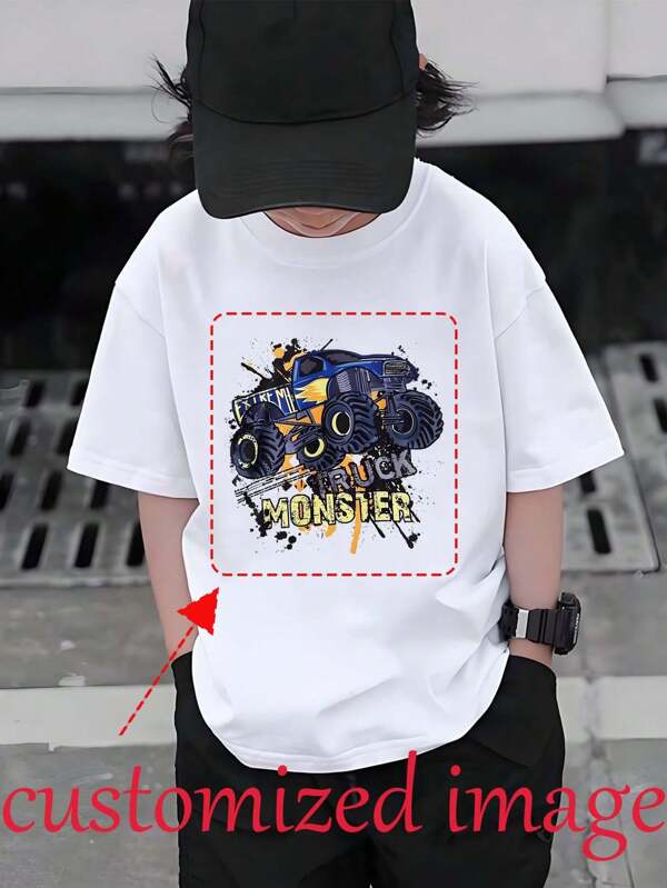 Camiseta de manga corta deportiva de moda para niños, diseño de carreras impreso personalizado, cuello redondo, manga larga, versátil y cómoda, parte superior para niños pequeños y bebés