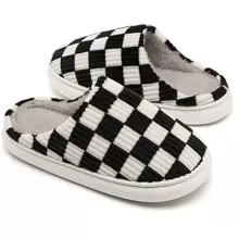 House Slippers For Women,Mens Slippers,Plaid House Shoes Memory Foam Womens Chessboard Slippers Outdoor Indoor Warm Plush Bedroom Shoes - màu đen - Xem 1