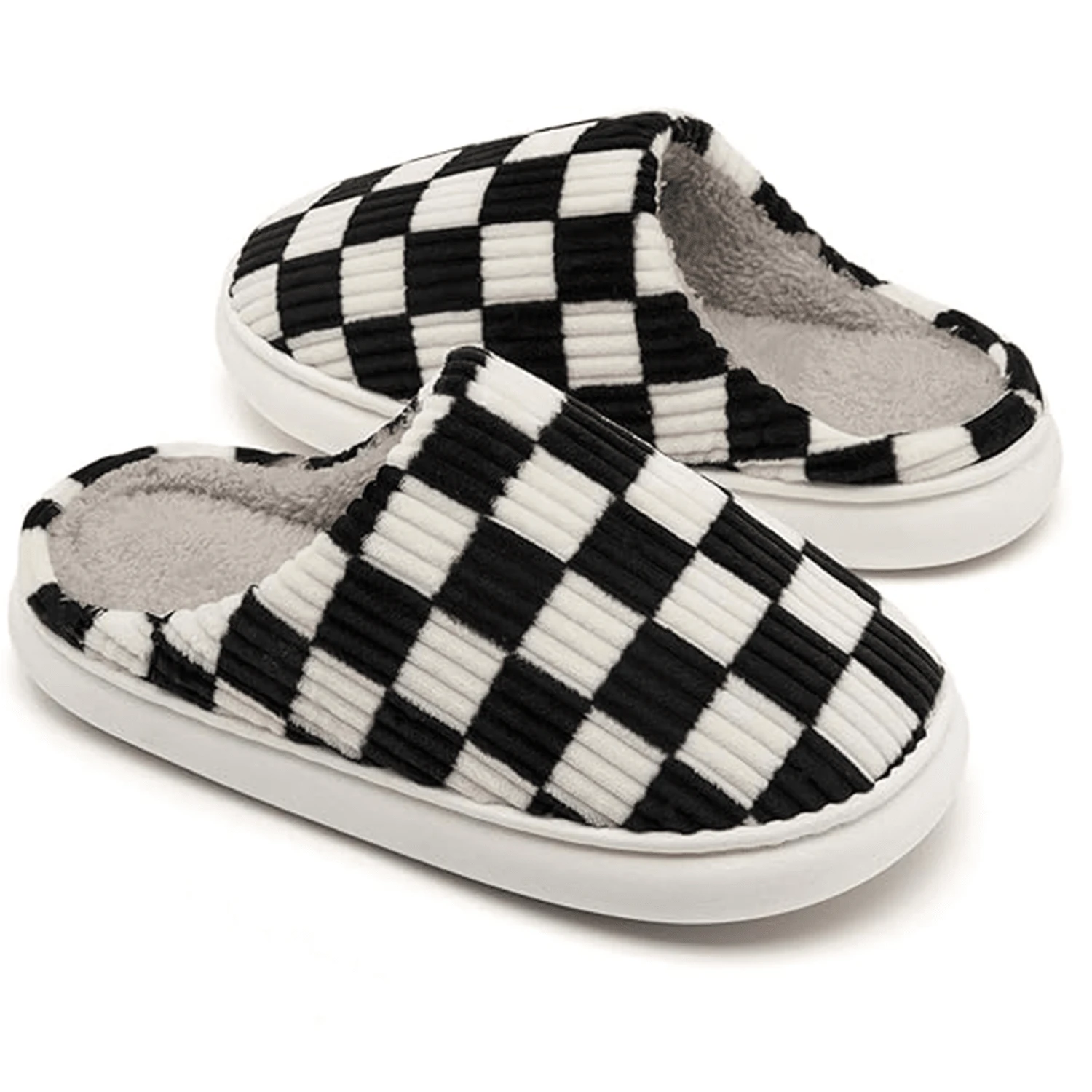 House Slippers For Women,Mens Slippers,Plaid House Shoes Memory Foam Womens Chessboard Slippers Outdoor Indoor Warm Plush Bedroom Shoes - màu đen - Xem 1