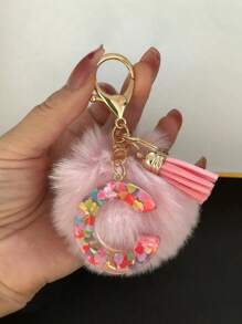 Letter Initial Keychain, Cute Fluffy Ball Keyring, Can Be Hung On Bags, Backpacks, Cars, Ideal Gift For Women And Girls, Also A Wallet And Handbag Accessory. This Tassel Keychain Includes Letters A-Z, Suitable For Commuting Wear. - Pink - View 24