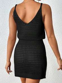 Summer Crochet Hollow Out Knit Beach Bathing Suit Swim Cover Ups Cruise Outfits Vacation Dresses For Women 2025 - 黑色 - 查看 2