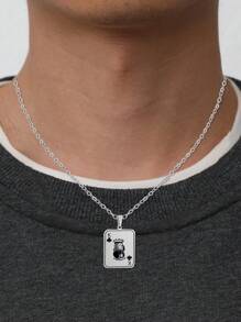 1pc Stainless Steel Heart Of Spades Men's Necklace With Gift Box For Husband Boyfriend Poker Lucky Pendant King Queen For Valentine's Day Necklaces - Necklace - View 2