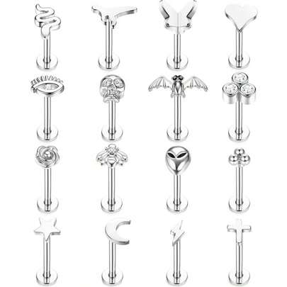 1pc Piercing Jewelry For Women Men 16G 6MM 8MM Helix Cartilage Conch Earring Stud Stainless Steel Internally Threaded Medusa Lip Monroe Ring Labret Nose Stud Set