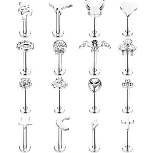 1pc Piercing Jewelry For Women Men 16G 6MM 8MM Helix Cartilage Conch Earring Stud Stainless Steel Internally Threaded Medusa Lip Monroe Ring Labret Nose Stud Set
