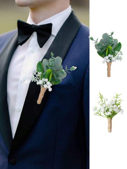 1 pieza Corsage de muñeca con suculenta Ramos realistas de plantas verdes de Gypsophila para decoración de boda