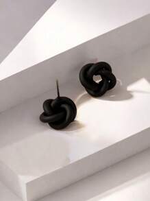 1 Pair Golden Twist Braided Small Clip-On Earrings, Minimalist Metal Fake Stud Earrings For Daily And Holiday Wear