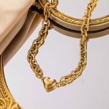 1 set de collier et bracelet en acier inoxydable plaqué or 18 carats, design en forme de cœur. Style simple et minimaliste , idéal pour les rendez-vous, les soirées et le port au bureau