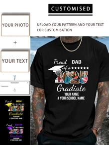 Camiseta casual holgada de cuello redondo personalizada y personalizada para hombres: agrega 4 imágenes personalizadas, camisetas del orgullo familiar, camisetas de graduación del grupo 2025, camisetas del escuadrón de graduación, camiseta de estudiante de último año 2025, camiseta de graduado 2025, regalo de graduación, camiseta de graduado de escuela secundaria, elegante, moda, hipster, casual, mínimo chic, personalizado, único, disfraces de chico, guardarropa cápsula, estilo básico/urbano para hombres, regalos ideales para él, novio, familia, amigos, para cumpleaños, para vacaciones/feriados, para escuela/competencia, para deportes/escalada